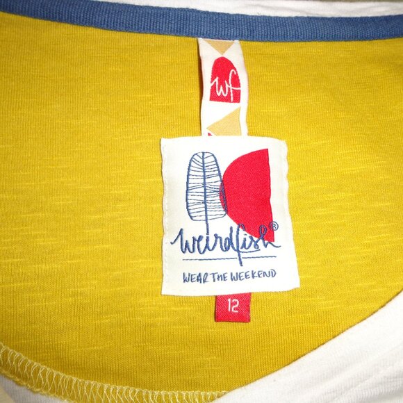 NWOT wf Weird Fish Wear The Weekend Scoop Neck Top 12 Stripes Blue/Wht Long Roll - Picture 3 of 12